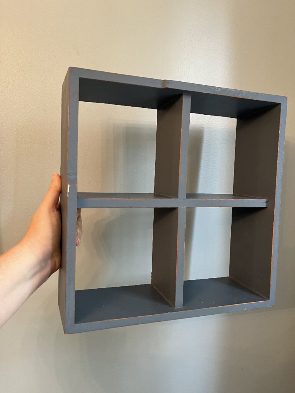 Vintage Country Blue Wooden Wall Shelf Display With Four Compartments For Home D